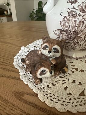 Homeco Home Interiors Brown Decorative Small Pets Figurine - Cute Raccoon Pair